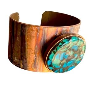 Modernist Blue Dichroic Glass & Copper Cuff  Bracelet. Artisan/Hand Crafted 6”